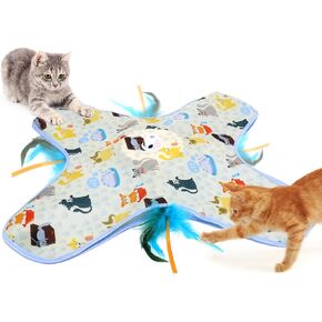 DFQ Interactive Cat Toys Chargeable, Automatic Hide and Seek Cat Toys with Moving Concealed Feather for Indoor Cats’ Exercise,Two Speed Adjustablery