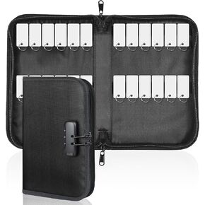 Uniclife Zippered Key Case, Waterproof and Fireproof Key Organizer with Combination Lock and 24 Key Tags, Portable Key Holder Bag for Landlords, Real Estate Sales, Hotels and Offices
