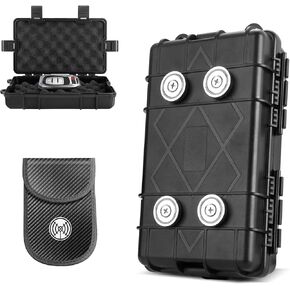 Magnetic Key Box for Under Car - Upgraded Waterproof Large Key Holder Under Vehicles - Outdoor Magnetic Box - Hidden Key Box Accessories WIth Signal Shielding Bag - Black