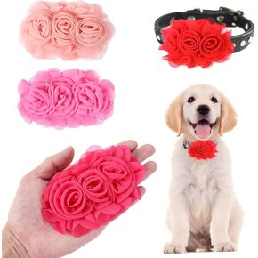4 Pcs Large Flowers Dog Collar Charms Attachment Pet Flower Bow Tie Red & Pink Neck Flowers Bows Sliders for Puppy Dog Cat Grooming Accessories