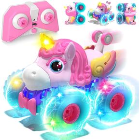 Lehoo Castle Remote Control Car for Girls 360° Rotating, Unicorn Monster Truck with Light & Music, 4WD All Terrain RC Stunt Car Rechargeable, 2.4GHz RC Truck for 3 4 5 6 7 8 Girls Birthday Gift