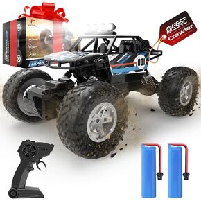 DEERC DE45 RC Cars Remote Control Car 1:14 Off Road Monster Truck,Metal Shell 4WD Dual Motors LED Headlight Rock Crawler,2.4Ghz All Terrain Hobby Truck with 2 Batteries for 90 Min Play,Boy Adult Gifts