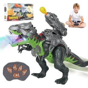 Remote Control Dinosaur Toys for Kids 3-5-7, Upgraded T Rex with Changing Light, 7 Color Spray & Realistic Roars, RC Walking Dinosaur Robot 4-7, Birthday Gifts Toys for Kids Boys 3+