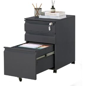 GarveeHome Filing Cabinets, 3 Drawer Mobile File Cabinet with Lock & Anti-Tip Wheel,Under Desk Metal Filing Cabinets for Home Office Organizer Letters/Legal/A4 (Un-Assembled) White