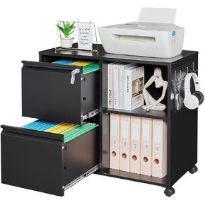 Yizosh Metal Rolling File Storage Cart with Wheels, Mobile File Cabinet with Lock, Filing Cabinet Organizer for Legal/A4 (Black)