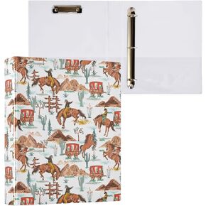 Cactus Western Cowboy Retro 3 Ring Binder Folder 1.5 Inch Large Decorative Clipboard Binders with Pockets Waterproof Holds 200 Sheets File for Office, School, Home 1 Pack