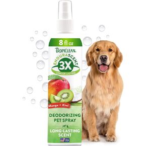TropiClean Dog Perfume, Long Lasting Mango Kiwi Cologne, Deodorizing Spray for Smelly Dogs, After Bath Detangling Spray, Safe for Cats, 8oz.