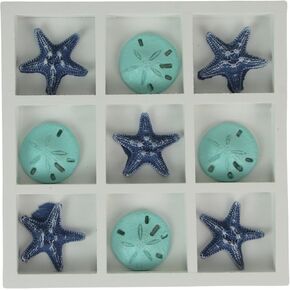Coastal Blue Sand Dollar and Deep Blue Starfish Tic-Tac-Toe Game – Decorative and Functional Beach-Themed Accent Piece – Perfect for Game Room or Coastal Decor