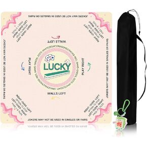 Mahjong Mat for Table with Learning Rules 35x35 Inch Non-Slip Noise Reduction Mahjong Mat for Mahjong Poker Board Games Dominoes and Card Games(with Mahjong Keychain&Carrying Bag, Pink)