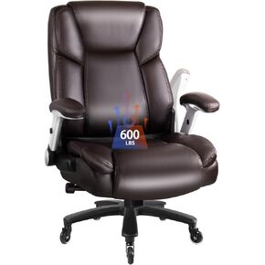 Big and Tall Office Chair 600 Lbs, Executive Heavy Duty Office Chair with Lumbar Support, Comfy Ergonomic Extra Wide Seat Faux Leather Computer Chairs, Flip Armrest (Black)