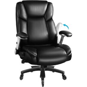 Big and Tall Office Chair 600 Lbs, Executive Heavy Duty Office Chair with Lumbar Support, Comfy Ergonomic Extra Wide Seat Faux Leather Computer Chairs, Flip Armrest (Black) in Kuwait