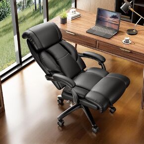 Reclining Office Chair, Executive Big and Tall Office Chair with Wide Seat, Recliner Leather High Back Computer Desk Chairs