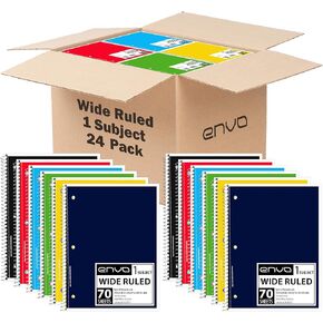 ENVO Spiral Notebook, 1 Subject, Spiral Notebook Wide Ruled, Spiral Notebook 8 x 10.5, Notebooks Bulk, School Supplies, Office Supplies, 70 Sheets, (48, Wide Ruled)