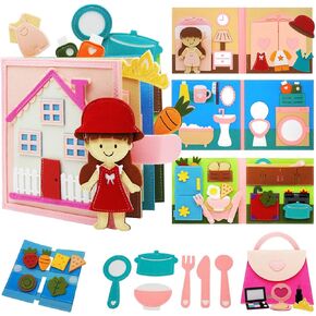 Busy Book for Toddlers 1-3, Felt Montessori Busy Board for 1 Year Old, Quiet Book Airplane Travel Toys, Sensory Educational Learning Toy, Road Trip Activity Books, Pretend Play Girls Gifts
