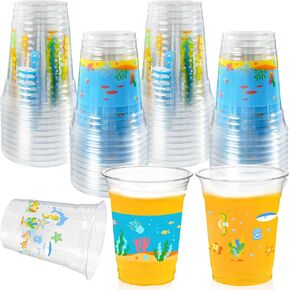 50 Pcs Mermaid Party Decoration Cups, 12 Oz Plastic Drinking Cups Mermaid Birthday Party Decorations for Baby Shower Ocean Summer Birthday Party Favor Decorations Supplies（2 Designs）