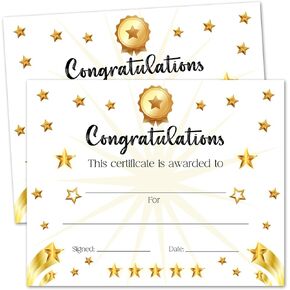25 Gold Star Certificate of Achievement, Certificate of Achievement Recognition for Kindergarten Preschool Graduation, 8 x 10" Award Certificates Paper for Teachers Students -001
