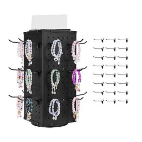 VEVOR Rotating Pegboard Display Stand, 7.4 x 7.4 x 17 in 4-Sided Spinning Peg Board Display with 24 Hooks, Thickened Cold-Rolled Steel Craft Rack Organizer for Grocery Retail Store Jewelry Shop, Black in Kuwait