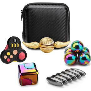 Cool Fidget Spinners Chain Metal, Hematite Magnet Stone Ring, Fidget Roller Pad, Rattle Magnetic Oval Snake Egg Gift for Kids Adults, Infinity Cube Stress Relief Desk Toy Party Favors 16 Pack