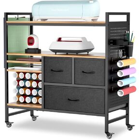 PUNLUXU Organizers and Storage Compatible with Cricut Machines - Vinyl Roll Holder, DIY Pegboard with Accessories Organizer, Rolling Craft Table with Storage Cabinet Workstation PU-01 Patent Protected