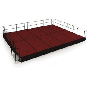 National Public Seating SG481610C-40-SS10 16 x 20 ft. Red Carpet Stage with Black Shirred Pleat Skirting 16 in. Height