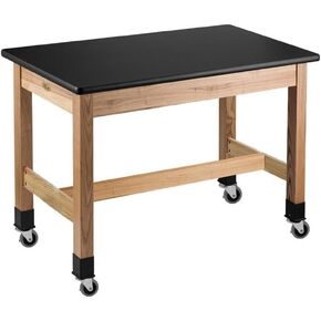 NPS 54" Modern Solid Wood Science Lab Table with HPL Top and Casters in Black
