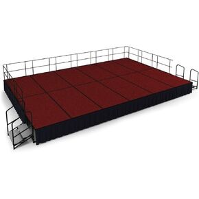 National Public Seating SG482412C-40-SS10 16 x 24 ft. Red Carpet Stage with Black Shirred Pleat Skirting 24 in. Height
