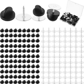100 Set Tie Tack Rubber Backs with Blank Pin, Butterfly Clutch Blank Pins Tie Tacks Keepers Replacement Enamel Lapel Pin Locking Backs Uniform Badges Backing Holder for Brooch DIY Craft