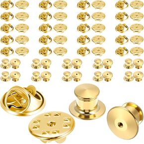 60 PCS Pin Locking Back 2 Style Push Pin Backs for Enamel Pins Jewelry Pins Backings Clasp Needle Lock Clasps Back Locking Lapel Backs Lock for Crafts Badge Brooches Jewelry(Gold)
