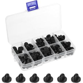 MECCANIXITY 150 Pcs Rubber Pin Backs Locking, Locking Pin Backs Replacement with Storage Case for Hat Badge Craft Making, Clear