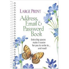 Large Print Address, Email & Password Book, Easy to Read, Spiral Bound Design, Perfect for Organizing Important Documentation – 96 Pages, Book Measures 7 1/4" L x 5" W