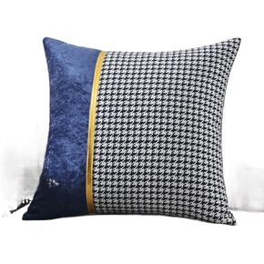 Decorative Cushion Covers Houndstooth Plaid Pattern,2 pcs Throw Pillow Covers Stitching Gold Leather Striped,Sofa Square Pillowcase(A,60x60cm)(Dark Blue,60x60cm)