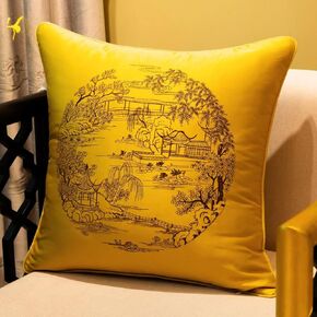 2 Pack Satin Pillow Cases Embroidery Cushion Cover,Embroidered Garden/Floral Throw Pillow Cover Home Decorative(Red,40x60cm)(Yellow B,50x50cm)