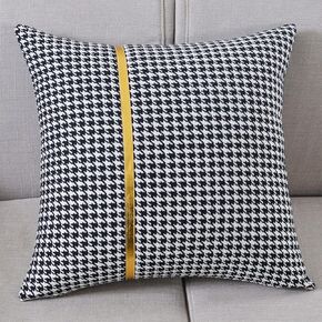 Decorative Cushion Covers Houndstooth Plaid Pattern,2 pcs Throw Pillow Covers Stitching Gold Leather Striped,Sofa Square Pillowcase(A,60x60cm)(A,50x50cm)