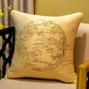 2 Pack Satin Pillow Cases Embroidery Cushion Cover,Embroidered Garden/Floral Throw Pillow Cover Home Decorative(Red,40x60cm)(Champagne B,50x50cm)