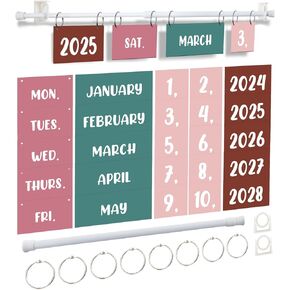 Boho Flip Calendar for Classroom Boho Calendar Bulletin Board Set with Holder Classroom Decoration with 55 Date Cards Adjustable Calendars Holder for Teachers Home Office Classroom Decor Supplies