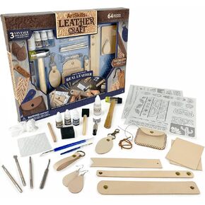 ArtSkills Leather Working Kit for Beginners with Tools, Dyes, and Stamps, Leather Crafting Kit for Adults & Teens, 64 pc