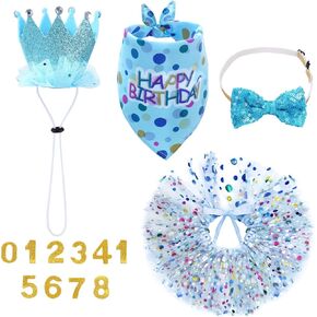 hoyuwak Dog Birthday Party Supplies Girl Dog Birthday Bandana Tutu Set Cute Hat Bow Tie Set for Large Medium Small Dogs