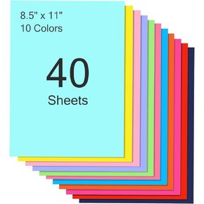 40 ورقة ملونة Cardstock 10 ألوان ، 8.5x11 Color Cardstock Bulk ، ورق البناء للطباعة ، صنع البطاقات ، قطع DIY ، الحرف ، سكرابوكينغ ، زينة الحفلات