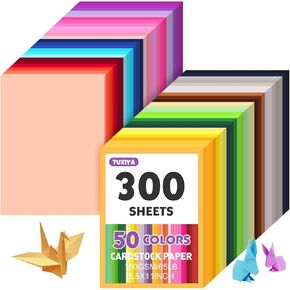 300 Sheets 8.5" X 11" Colored Cardstock, 50 Assorted Colors Construction Paper Card Stock Printer Paper for Printing, Card Making, DIY Crafts, Kids School Supplies,Party Decorations (180 GSM)
