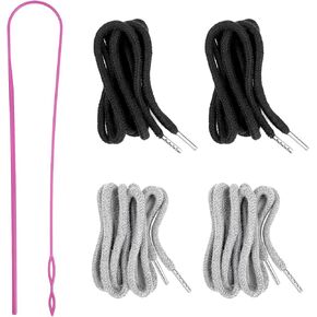 4pcs حبال الرباط مع أداة واحدة من threader ، و 51 بوصة الرباط البديلة لسترات العرق سترات السراويل السراويل السراويل القصيرة (2 أسود ، 2 رمادي ، 51 بوصة)