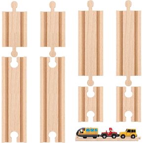 EXEXUO 8PCS Wooden Train Track Expansion, Straight Wooden Tracks Connectors, Male Female Train Track Buckle Accessories