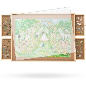لوحة ألغاز 500 قطعة مع أدراج ، 14 "× 28" طاولة الألغاز بانوراما مع حصيرة غطاء ، 4 أدراج ، طاولة ألغاز صغيرة ، هدايا عيد ميلاد