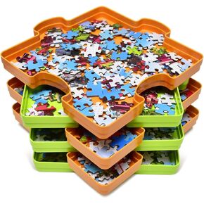 HUADADA Puzzle Sorting Trays, Plastic Jigsaw Accessory Up to 1500 Pieces, Stackable Organization Portable Sorter Holder, 7.8 x 7.8 inch (Pack of 6)