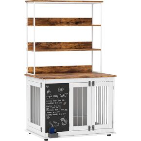 PawHut Dog Crate Furniture, 39" Dog Kennel Furniture Side Table with Storage Shelf, 3 Doors, Non-Slip Foot Pads, Blackboard, for Large Dogs, White