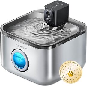 Wireless Cat Water Fountain Stainless Steel, 135oz/4L Pet Fountain Battery Operated, Cordless Running Water Dispenser for Cats & Dogs with Motion Sensor, Ultra Quiet, Multi-Filtration