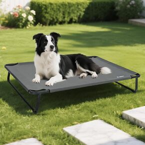 Cooling Elevated Dog Bed, Raised Outdoor Dog Bed Waterproof Pet Beds Cots Stable and Easy Assembly, Teslin Fabric with 1.2mm Thick Iron Frame, Breathable, Ultra-Sturdy，Grey, 42"*28“*8"