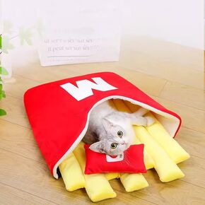 French Fries Pet Nest Bed, Cozy and Fun Dog/Cat Bed with Pillow Set, 100% Cotton, 20.5 x 22 x 7.1 inches