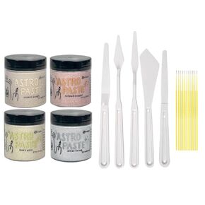 Simon Hurley Astro Paste Bundle - 4 Metallics Cookie Dough, Fool's Gold, Silving Lining, Refined Copper February 2025 Release with Palette Knives and Trebbies Detail Sticks