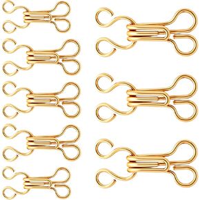 60 Pcs Gold Sewing Hooks and Eyes Closure, 9/12/14/16mm Metal Bra Snap Hook Replacement for Clothing, Trouser, Skirt, Craft, Dress