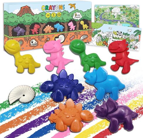 Dinosaur Crayons for Toddlers, 8-Piece Crayons Set with 8 Colors, Non-Toxic, Mess-Free, Break-Resistant, Includes Eraser & Drawing Paper, Fun Art Supplies for Toddlers & Kids Ages 3+ in Saudi Arabia